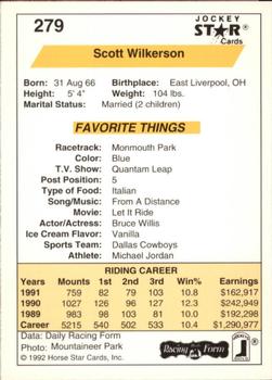 1992 Jockey Star #279 Scott Wilkerson Back